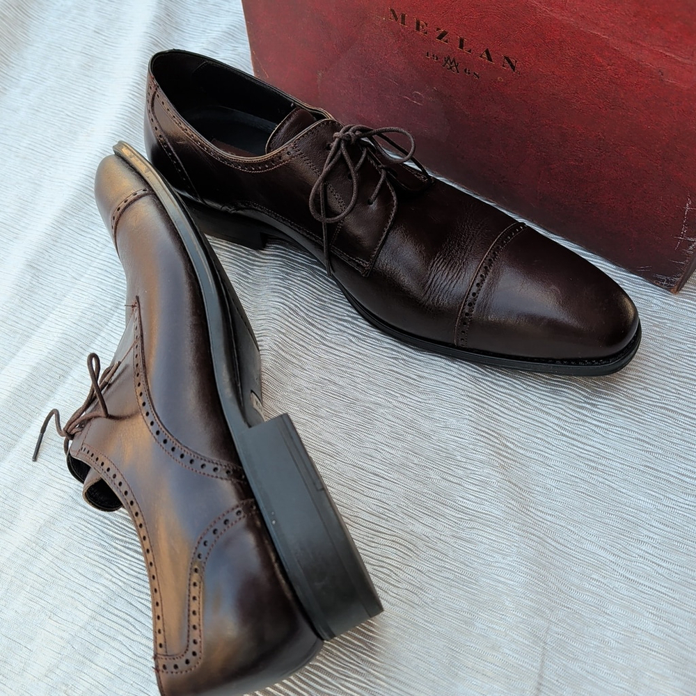 Mezlan Brown Leather Dress Shoes Size 12 - Picture 4 of 9